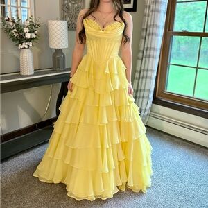 Sherri Hill Sunny Yellow Tiered Gown